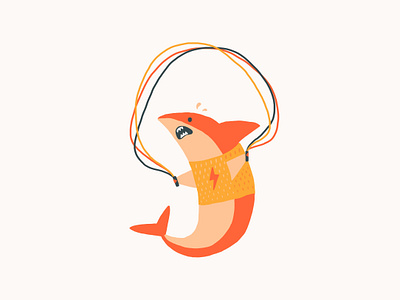 Shark animal character cute exercise funny gym illustration jumprope procreate shark