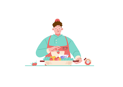 Filled with fruit apple apron art boy character design food fresh fruit fruitbasket illustration man people strawberry take out