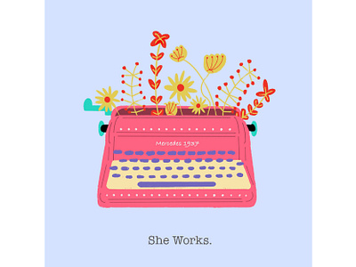 She Works design flower illustration printer retro vintage