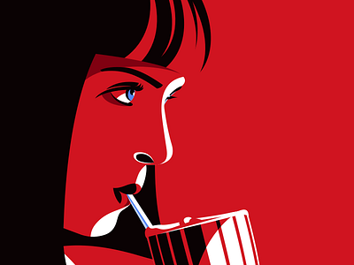 Mia Wallace drinking milkshake artwork character character design design flat design illustraion illustration illustrations movie portrait portrait art portrait illustration poster poster art poster design pulp fiction vector vector art vector illustration