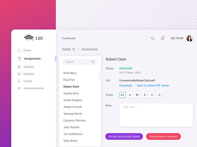 Online Assignment Management adobe app design assignment colleges dashboard design education evaluation grade lms online photoshop schools students system teachers ui university userinterface webapp design