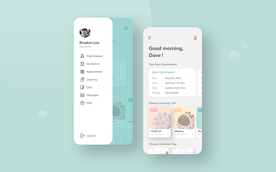 Disease prevention app | Landing page disease doctor drawer education app figma hamburger menu homepage icon illustration landingpage medical app mobile ui navigation menu scrolling ui virus