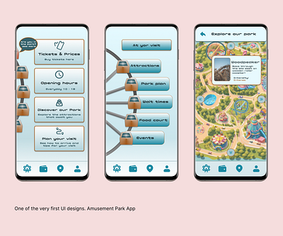 Amusement Park App amusement park app design ideation main menu map ui ux