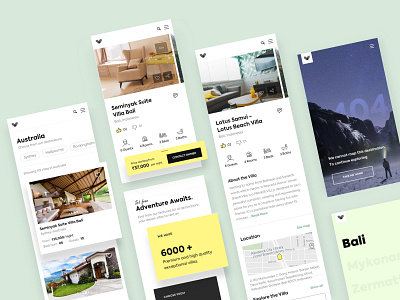 Villas on Rent 17seven blackandyellow booking clean design mobile mobilescreens portal responsive travel ui uidesign userinterface villabooking white