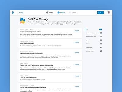 Lead Generation Email Templates audience b2b churn rate clients customer retention customers filters lead generation leads messages mvp process product design prospects saas sketch steps ui design ux design web app