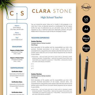 Teacher Resume for Word & Pages “Clara Stone” creative resume cv for teacher cv for teaching one page resume preschool teacher professional resume resume for job resume for teacher resume for word resume template resume with cover teacher cv template teacher resume teaching cv teaching resume two page resume word teacher cv word teacher resume word teaching cv word teaching resume