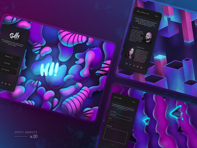 Spiffy Studio Website Concept v.01 abstract app background branding bright brush glow illustration isometric logo neon retro simple typography ui ux wallpaper web web design website