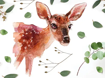 Baby Deer Printable animal art baby clothes fabric fabric pattern illustration surface design textile watercolor watercolor painting watercolor pattern