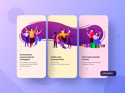 Onboarding illustration animation art beautiful girl blue and red branding character creative fintech app graphic design illustration onboarding onboarding illustration onboarding screen onboarding ui online rewards ui uiux vector