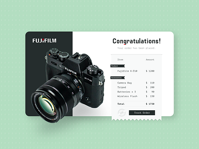 Email Receipt - Daily UI 017 017 2d bill branding camera daily challange dailyui dailyui 017 dailyuichallenge design dslr email design email receipt fujifilm product product bill product page receipt