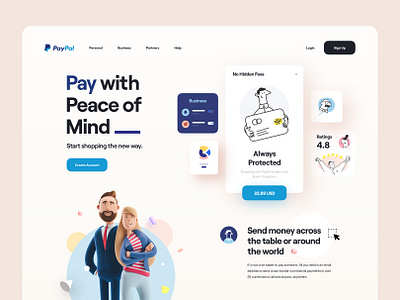 Paypal - Landing Page Concept 3d 3d character 3d elements card character clean credit card illustration interface landing page payment paypal send payment ui ui design user interface ux ux design web website