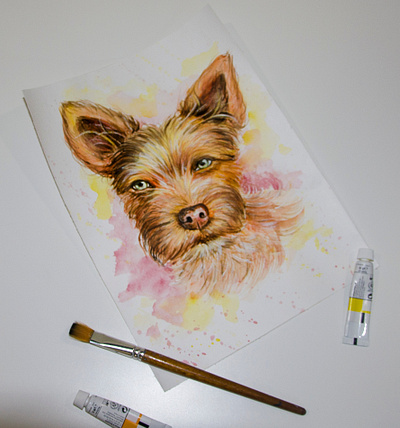 watercolor portrait of a dog, art drawing hand painted handmade illustration paint painting