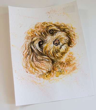 watercolor portrait of a dog, art fashion hand painted handmade illustration paint painting