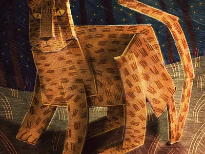 Leopard animals color colour depth drawing grass illustration leopard night pencil stars texture
