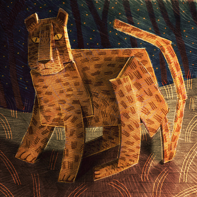 Leopard animals color colour depth drawing grass illustration leopard night pencil stars texture