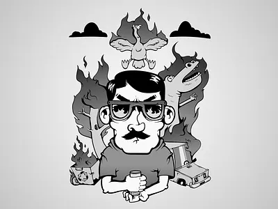 Fire burn burning bw cartoon illustration cartoons characters fenix fire illustration monochrome vector vectorart