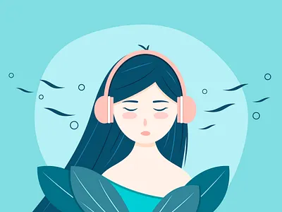 Music girl design earphones flat girl illustration music vector