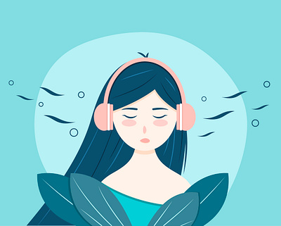 Music girl design earphones flat girl illustration music vector