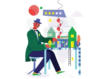 Conrad Hilton working on his hotel business model. art cartoon character design conradhilton couture design estel hilton hotel house illustration magazine stars vector