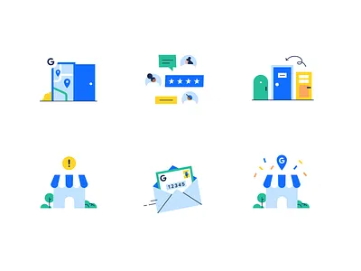 Google My Business extension Illustrations alert door doors email envelope maps postcard reviews sign in success switch account