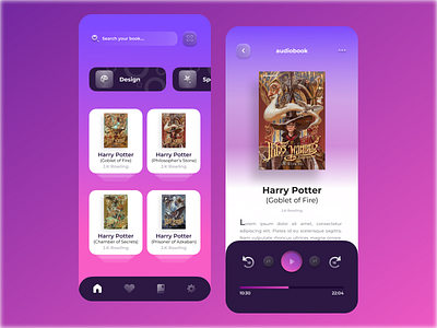 Audio Book Application app design audiobook audiobook app figma figmadesign firstshot mobile app mobile app design mobile application mobile ui ui ux