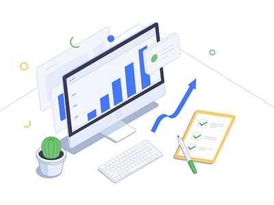 Business commercial vector illustration art brand illustration branding business design desk desktop illustration imac isometric isometry kaktus plant vector vector illustration web illustration