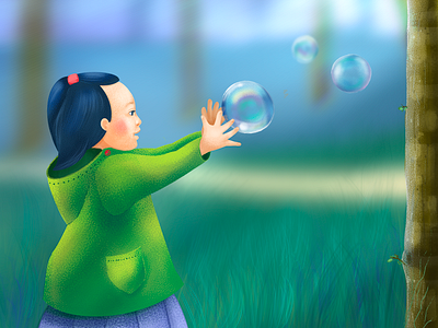 Bubbles bubble character child game grass illustration kid park play procreate tree