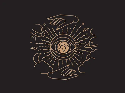Trip Around the World cosmic eye globe hands illustration line linework space world
