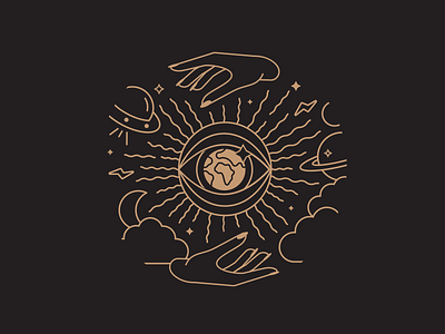 Trip Around the World cosmic eye globe hands illustration line linework space world