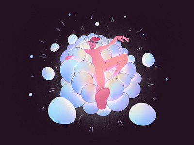 Cloudy boy 2d angel balls character cloud glow grim illustration light night pink sky stars