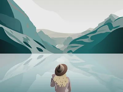 Sitting by the lake design hat illustration illustrator lac lake landscape landscape illustration montagne mountain vector woman