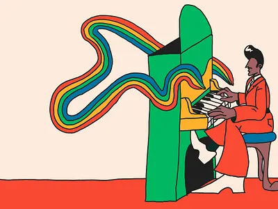 Lil Rich 70s character color drawing exploring fun illustration line music personal piano rainbow retro