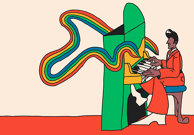 Lil Rich 70s character color drawing exploring fun illustration line music personal piano rainbow retro