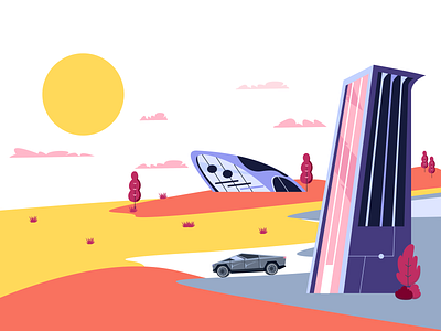 Desert Land 2d architecture car city cityscape concept desert design designer designsystem flat future illustration modern new sketch technology tesla