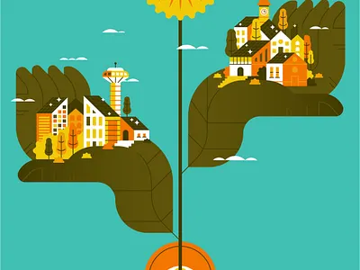 GREEN ENERGY art cityscape ecology energy flat flat illustration illustration nature solar power spot illustration sunflower vector