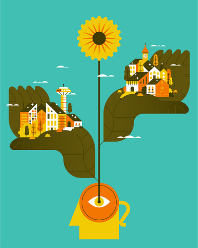 GREEN ENERGY art cityscape ecology energy flat flat illustration illustration nature solar power spot illustration sunflower vector