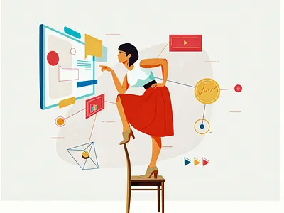 Stay In And work analysis charcterdesign connected data design flat graphic design illustration vector women work working process