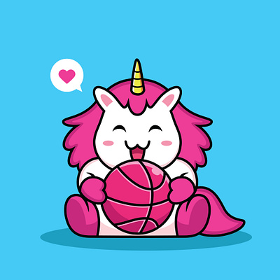 Unicorn with Ball!!🦄😊 animal background ball cartoon cartoon horse celebration character colorful game horse myth playing pony smelling star sweet tail unicorn unicorns vector