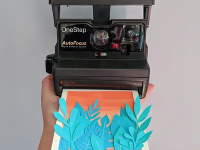 Paper Polaroid: Teal floral art cut paper handmade nature paper paper art papercraft