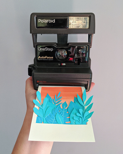 Paper Polaroid: Teal floral art cut paper handmade nature paper paper art papercraft