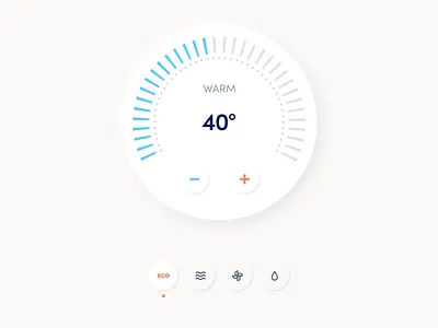 Smart home Thermostat control (light neumorphism) adjustment air conditioning buttons circular controls depth digital fan figma humidity knob neumorphism product design smart device smart home smarthome temperature thermostat ui vector