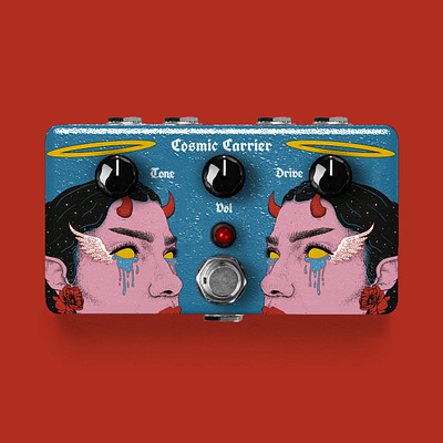 Cosmic Carrier Guitar Pedal drawing face female guitar pedal illustration music pedal craft product design