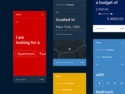 Haven Rental App - Onboarding Screens app application flat interface minimal modern onboarding simple ui userinterface ux