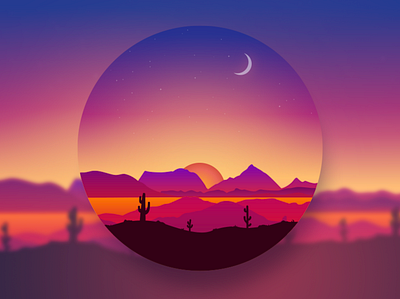 Twilight hour cactus collage cut desert gradient landscape landscape illustration moon mountains sky sunset travel