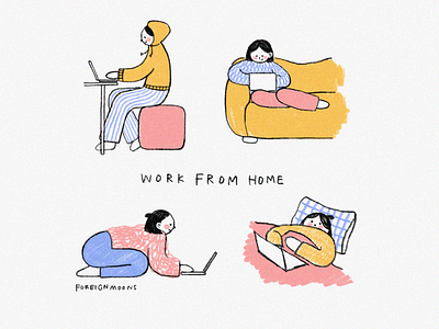 work from home art character cute digital art digital illustration doodle girl illustration quarantine wfh work from home