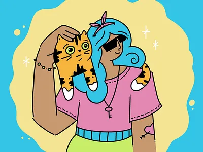 Don't stare at the sun animal cat dream illustration illustration art illustration digital key procreate shades sunglasses sunshine tiger women