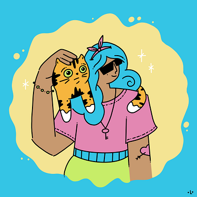 Don't stare at the sun animal cat dream illustration illustration art illustration digital key procreate shades sunglasses sunshine tiger women