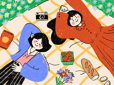 spring picnic art cute digital art digital illustration doodle flowers food girl illustration nature outdoors picnic vacation