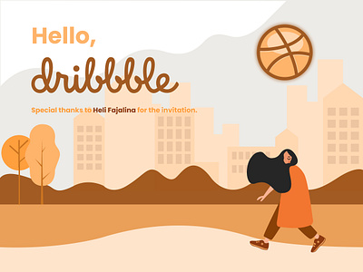 Hello, Dribbble!🦋 autumn autumn leaves dribbble invitation dribbble invite girl character hello dribble hellodribbble illustration illustration art new shot vector vector illustration