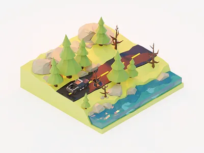 Forest Road b3d blender3d illustration isometric jeep low poly nepal pickup render stylustechnology trees